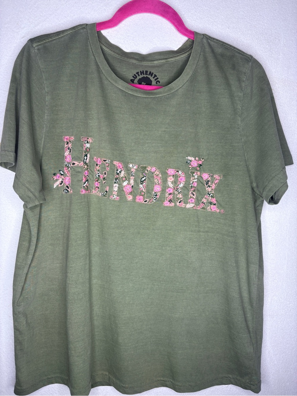 Lucky Brand Olive Green Tee with Pink Floral 'HENDRIX' Graphic